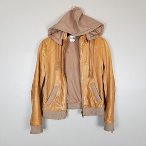 Haute Hippie leather jacket with zip in hoodie, size xs